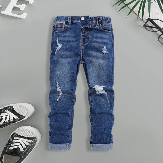 Boys Blue Mid Rise distressed Denim Pants