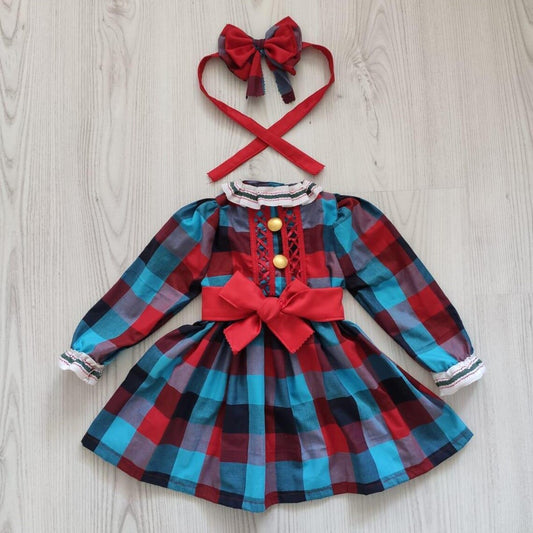 Girls Plaid blow dress(5 Set)