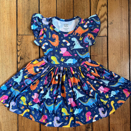 Dinosaur Navy Pocket Twirly Dress